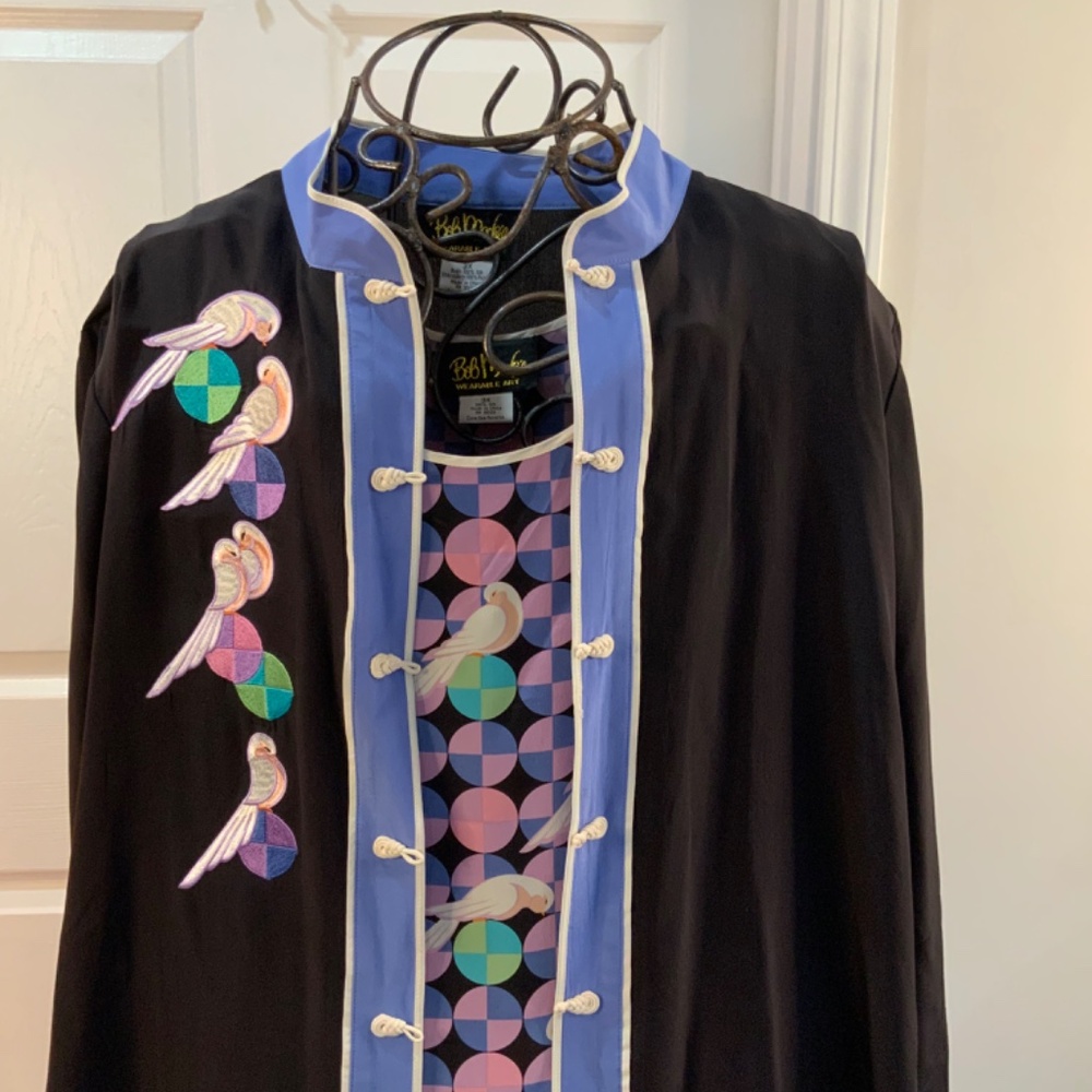 Bob Mackie Black and Blue Blouse with Multicolor Accents - Picture 2 of 12